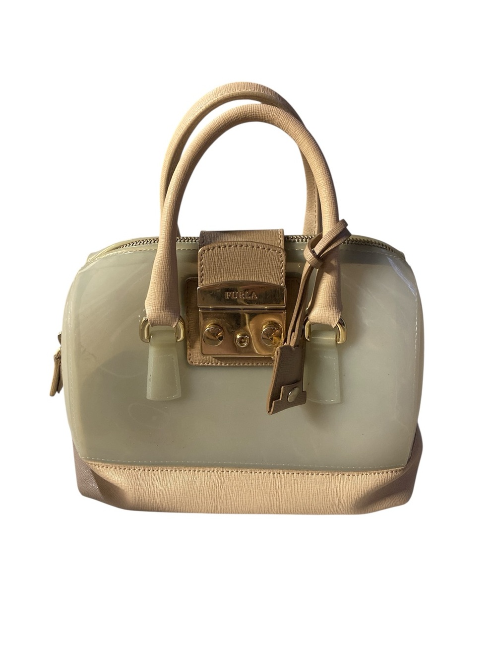 FURLA Candy Bag Handbag Leather Light Green Beige